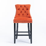 Barstools Set of 2 Button Tufted Velvet Wooden Legs - Orange