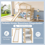 Loft Bed with Storage Ladder, Slide and Window, Natural and White