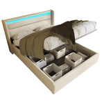 Hydraulic Storage Bed, 160x200cm Upholstered with LED Strip, White
