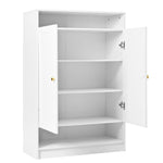 Modern Shoe Cabinet with Adjustable Shelves, Golden Handles, White