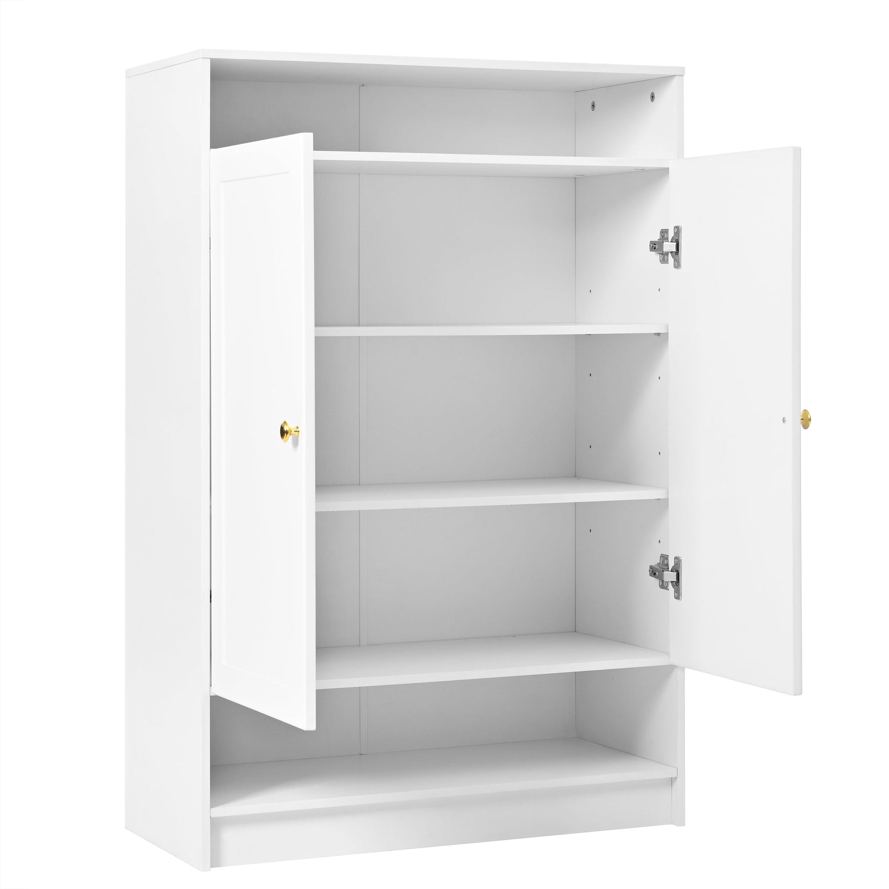 Modern Shoe Cabinet with Adjustable Shelves, Golden Handles, White