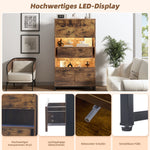 Display Cabinet LED Lighting Storage 2 Drawers Highboard, Black + Wood Grain