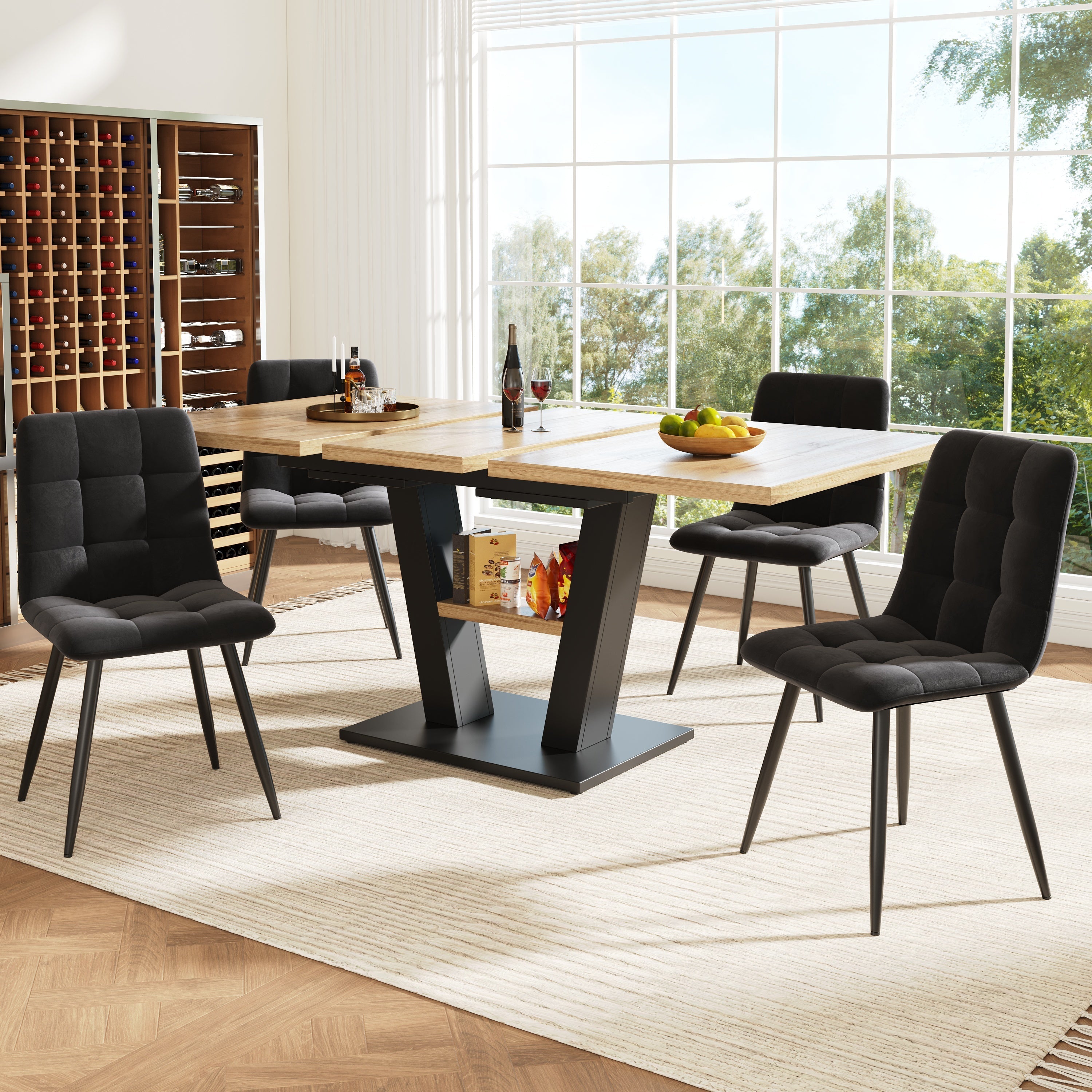 Dining Table Set Extendable V-Legs 5-Piece - Velvet