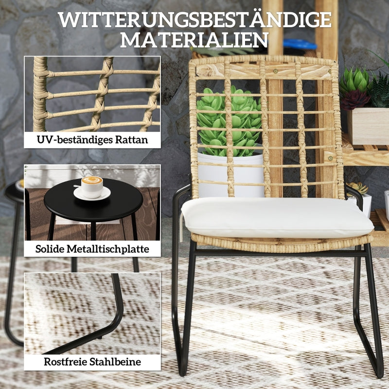 Rattan Garden Furniture Set, 2-Person 3-Piece Stackable, Beige & Brown