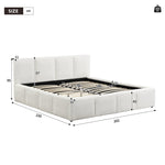Upholstered Double Bed, 180x200cm Slatted Base Headboard, Beige Bouclé