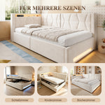 Upholstered Bed 90x200 with Storage & LED Lighting, Beige Velvet
