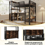 Loft Bed 90x200 cm with Desk, Shelves & Clothes Rack, Black