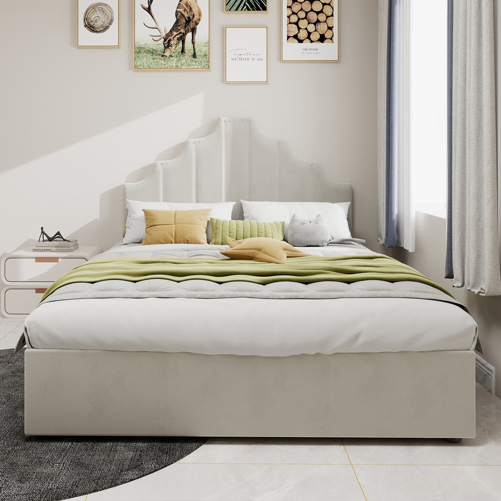 Modern Minimalist Soft Bed, Headboard 140*200CM, Beige