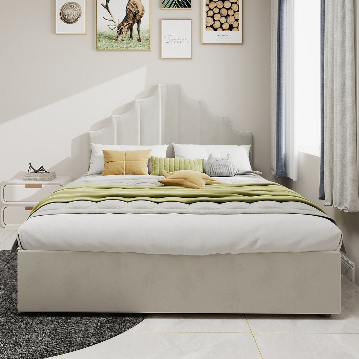 Modern Minimalist Soft Bed, Headboard 140*200CM, Beige