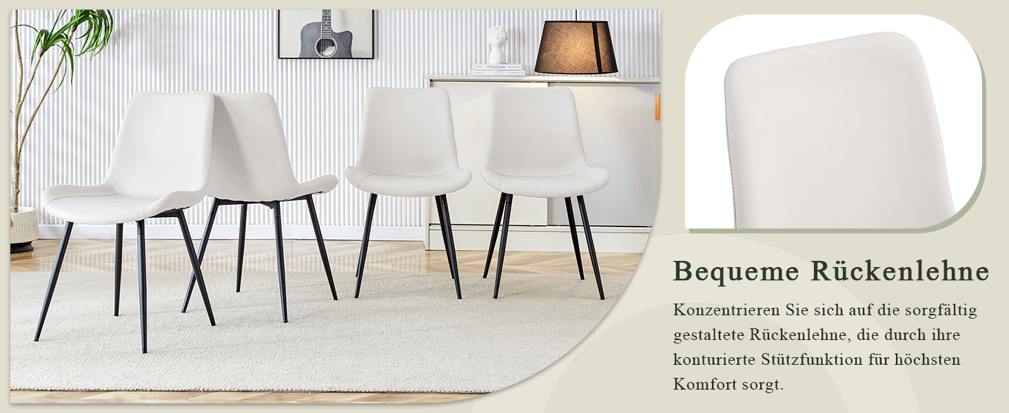 Dining Chair Set of 4 Modern Widened Seat Metal Legs - White Faux Leather