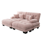 Cloud Corner Sofa, Double with Lumbar & Decorative Pillows, Ottomans, Chenille Pink