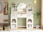 Large Dressing Table with LED Mirror, 3 Drawers & Shelves, White