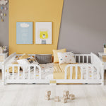 Floor Bed 140x200 cm with Safety Railings - Pine Wood, White