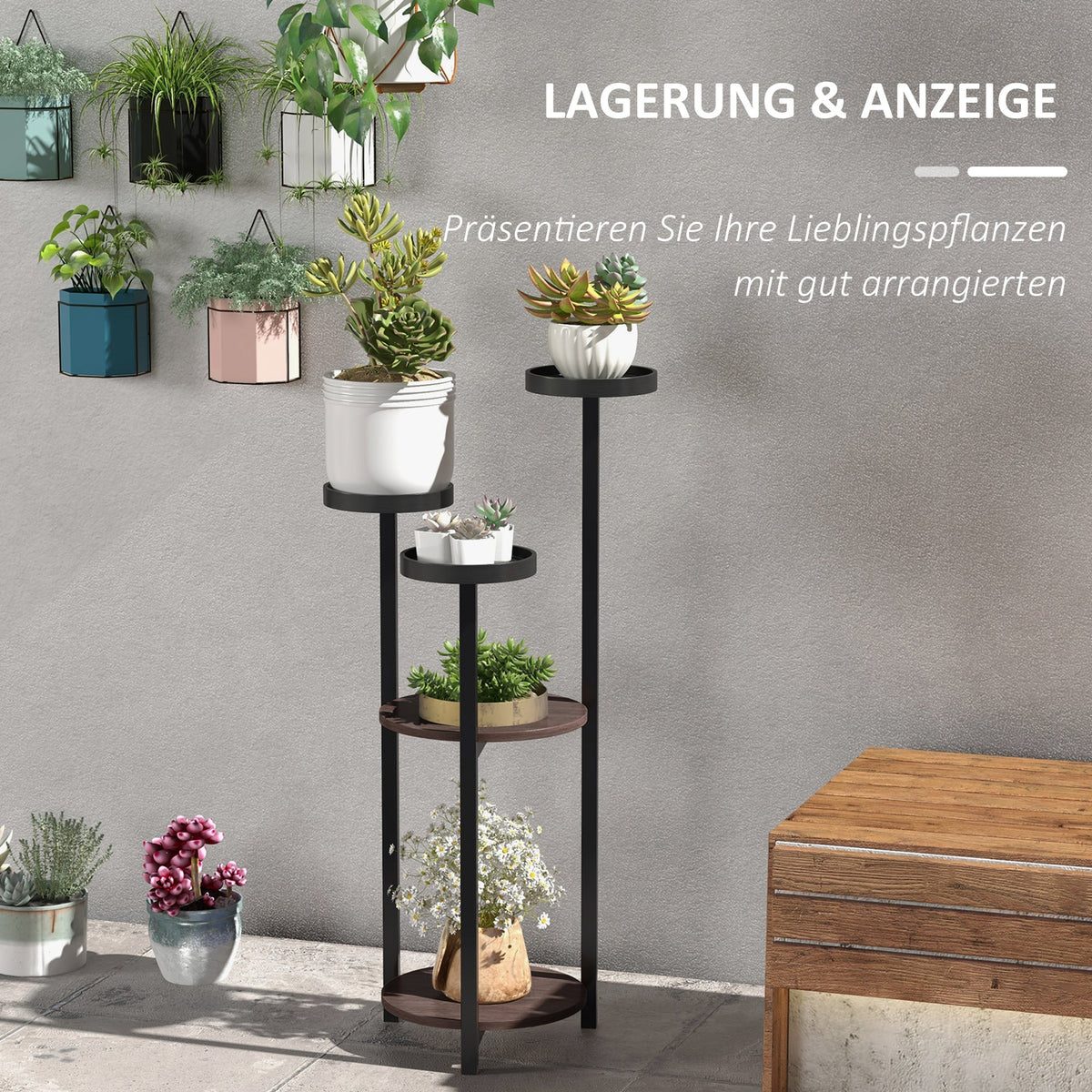 Plant Stand, 5 Levels, Wooden, Brown