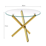 Round Dining Table Tempered Glass Top Gold Legs 80x80cm