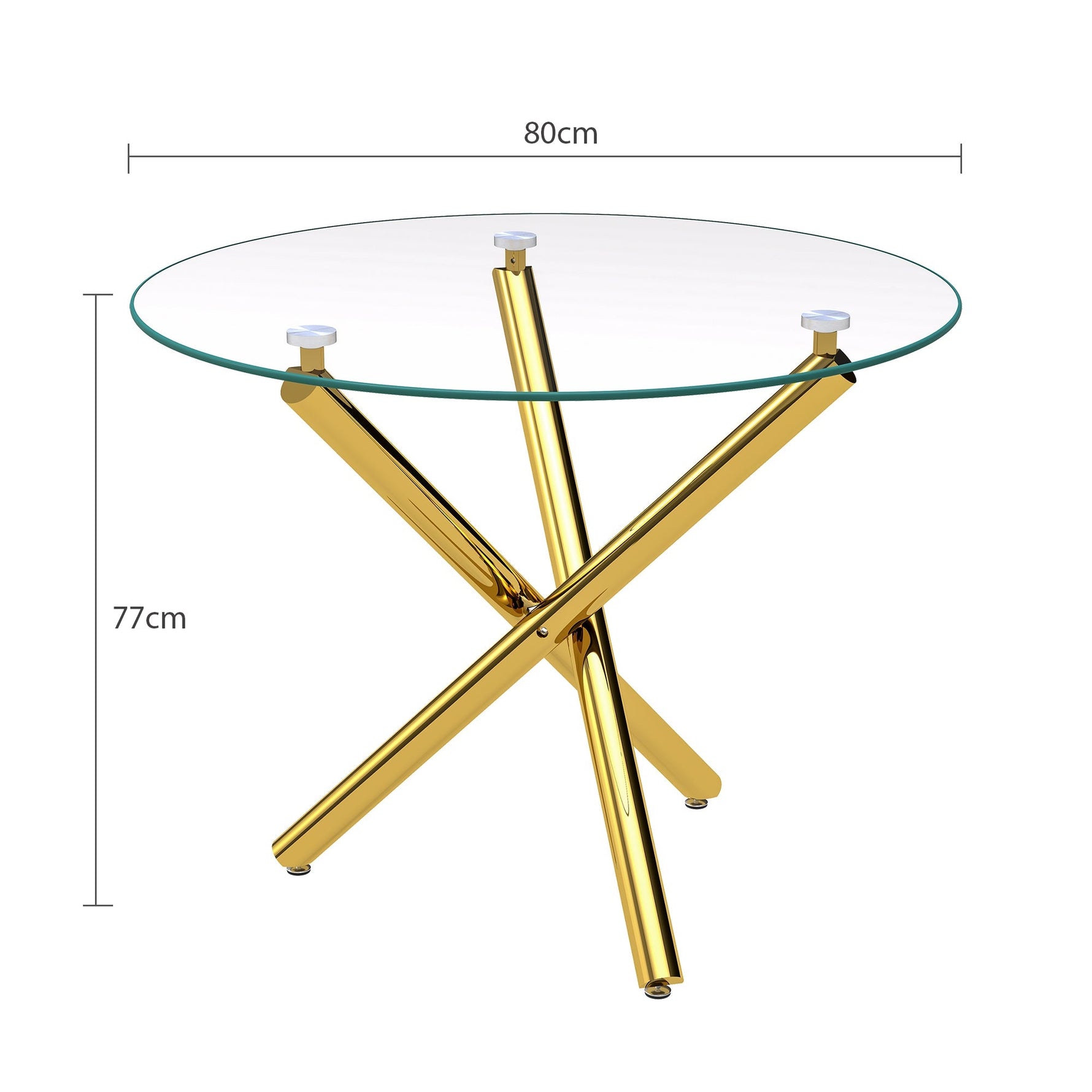 Round Dining Table Tempered Glass Top Gold Legs 80x80cm