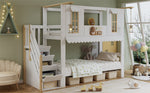 Children's Bunk Bed 90x200cm with Storage Stairs, White & Natural