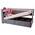 Upholstered Sofa Bed 90x200 LED USB Hydraulic Storage Light Grey Velvet