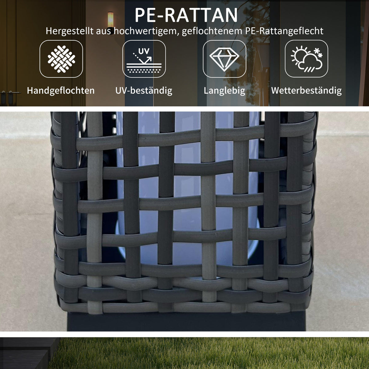 Rattan Solar Light Waterproof Path Light Automatic LED Garden Lamp Steel Grey