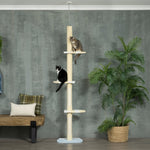 Cat Tree, Height-Adjustable Anti-Slip Sisal Rope, Yellow/White/Blue