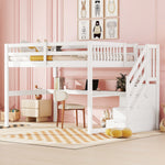 Children's Loft Bed 140x200cm with Storage Drawers & Desk, White