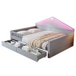 Children's Bed 140x200cm with Light Strip & Drawers, Grey