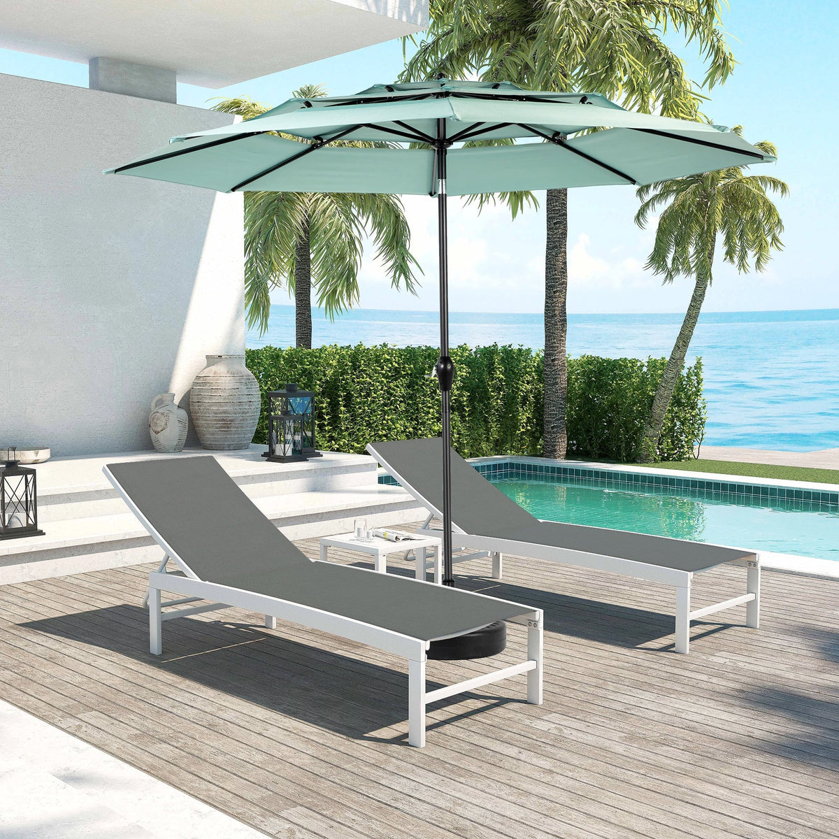 Double Sided Outdoor Umbrella, 14.8 Ft Rectangular Large with Crank, Light Green