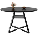 Round Dining Table Metal Legs Marble Look - Black/White