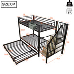 Bunk Bed with Pull-Out Bed & Storage Stairs, Black Iron Frame