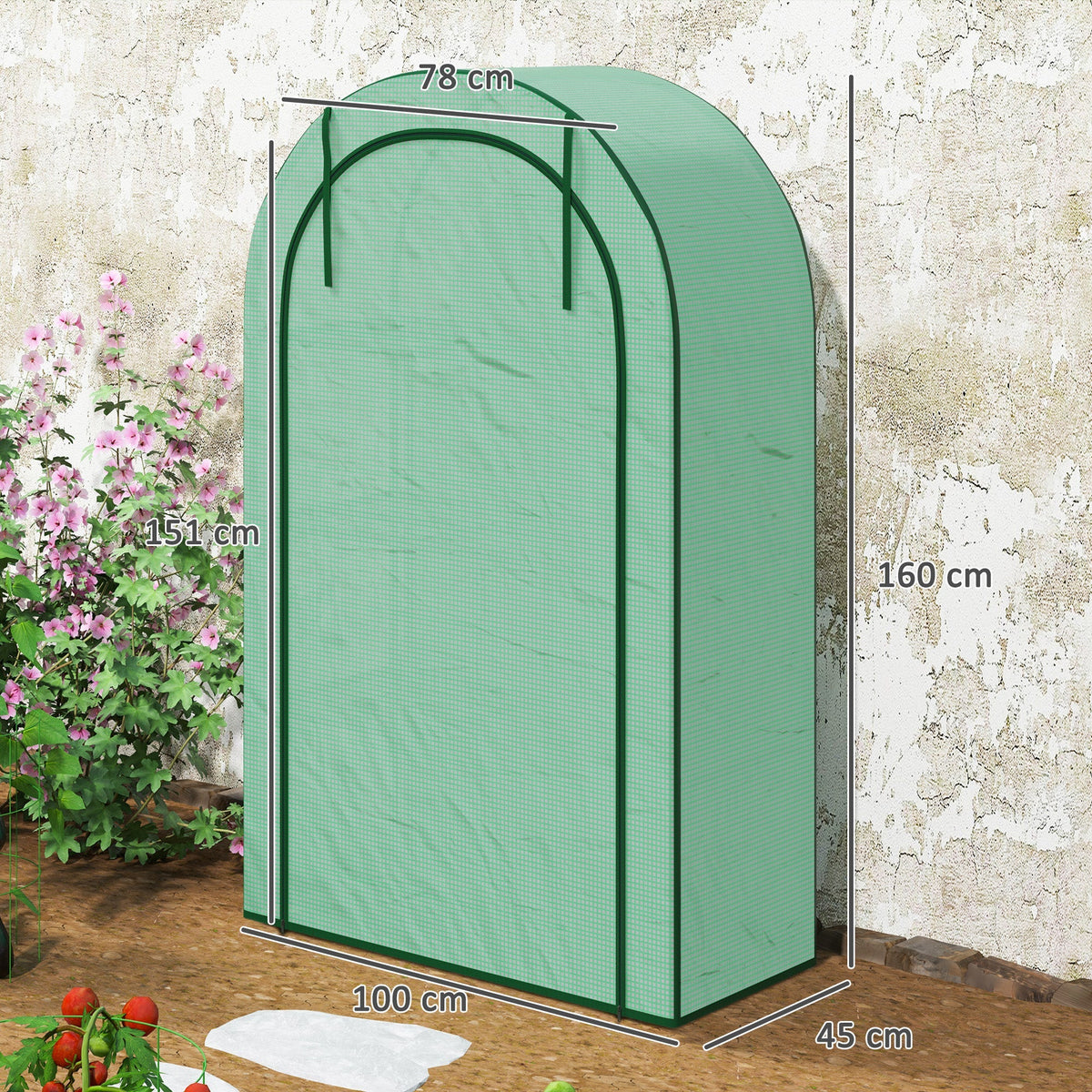 Greenhouse round roof, door, shelves, winter-proof film, steel
