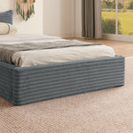 Single Bed 90x200cm Corduroy Cover Wood/Iron Frame - Dark Grey