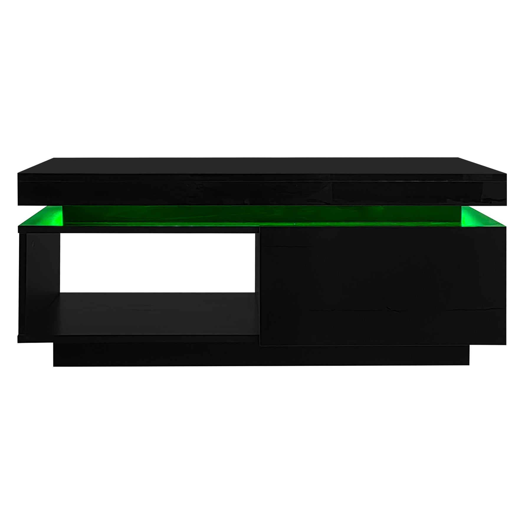 TV Wall Unit Set, Cabinet Coffee Table High-Gloss LED Lights, Black