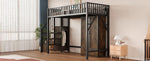 Metal Loft Bed 90x200cm Wardrobe Drawers Storage Ladder - Black
