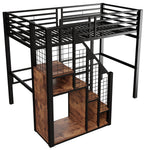 Bunk Bed with Safety Ladder 90x200 & Storage, Black Iron Frame