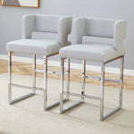 Nordic Bar Chairs Set of 2 Modern Square Design Silver Metal Legs Light Grey