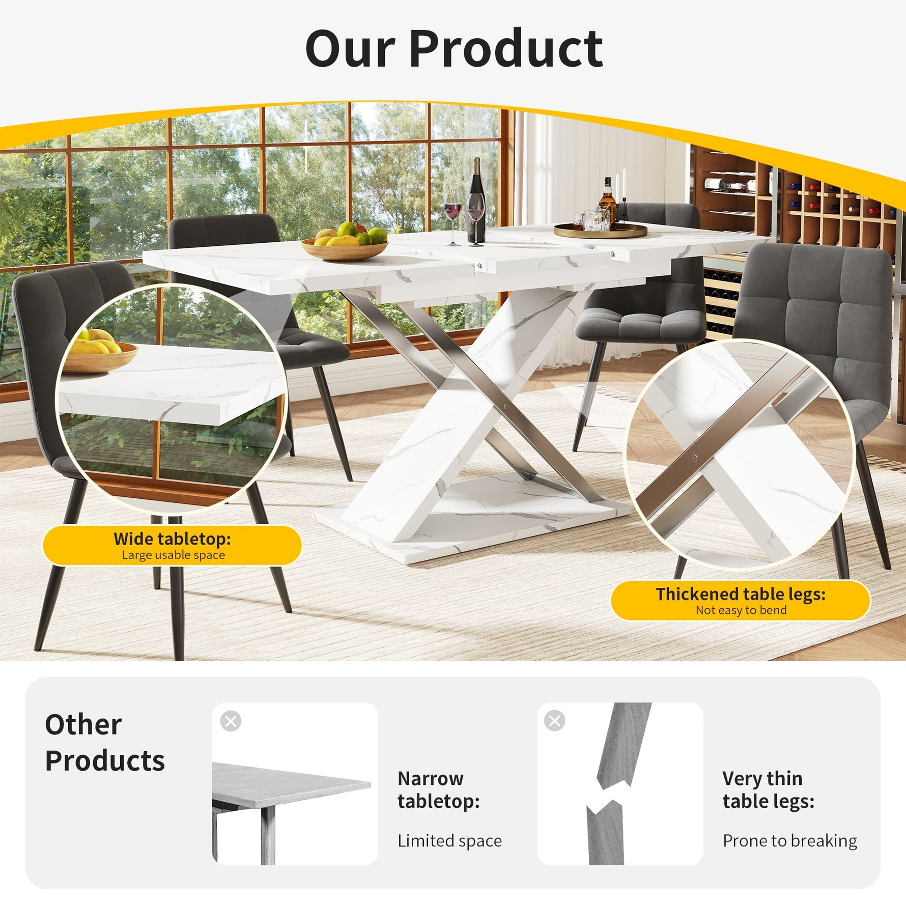 Extendable Dining Table 118-157cm Cross Legs