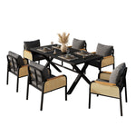 Modern Outdoor Sofa Set with Woven Armrests and Seat Cushions, Iron Frame
