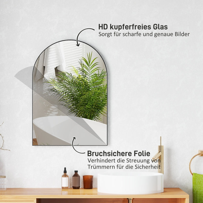 Curved Bathroom Mirror, 50 x 70 cm, Aluminum Frame, Black