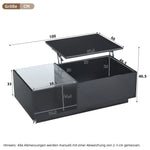 LED Coffee Table, Height-Adjustable with Hidden Storage and Shelf, High-Gloss