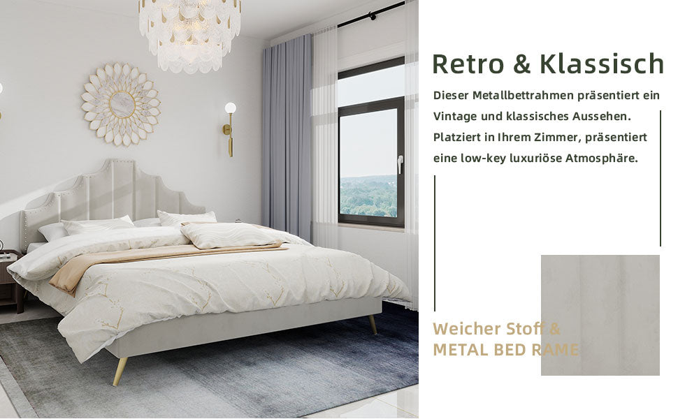 Soft Bed, Minimalist Headboard, 140*200CM, Beige