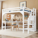 Loft Bed 140x200cm L-Shaped Desk Open Wardrobe Pine Wood White