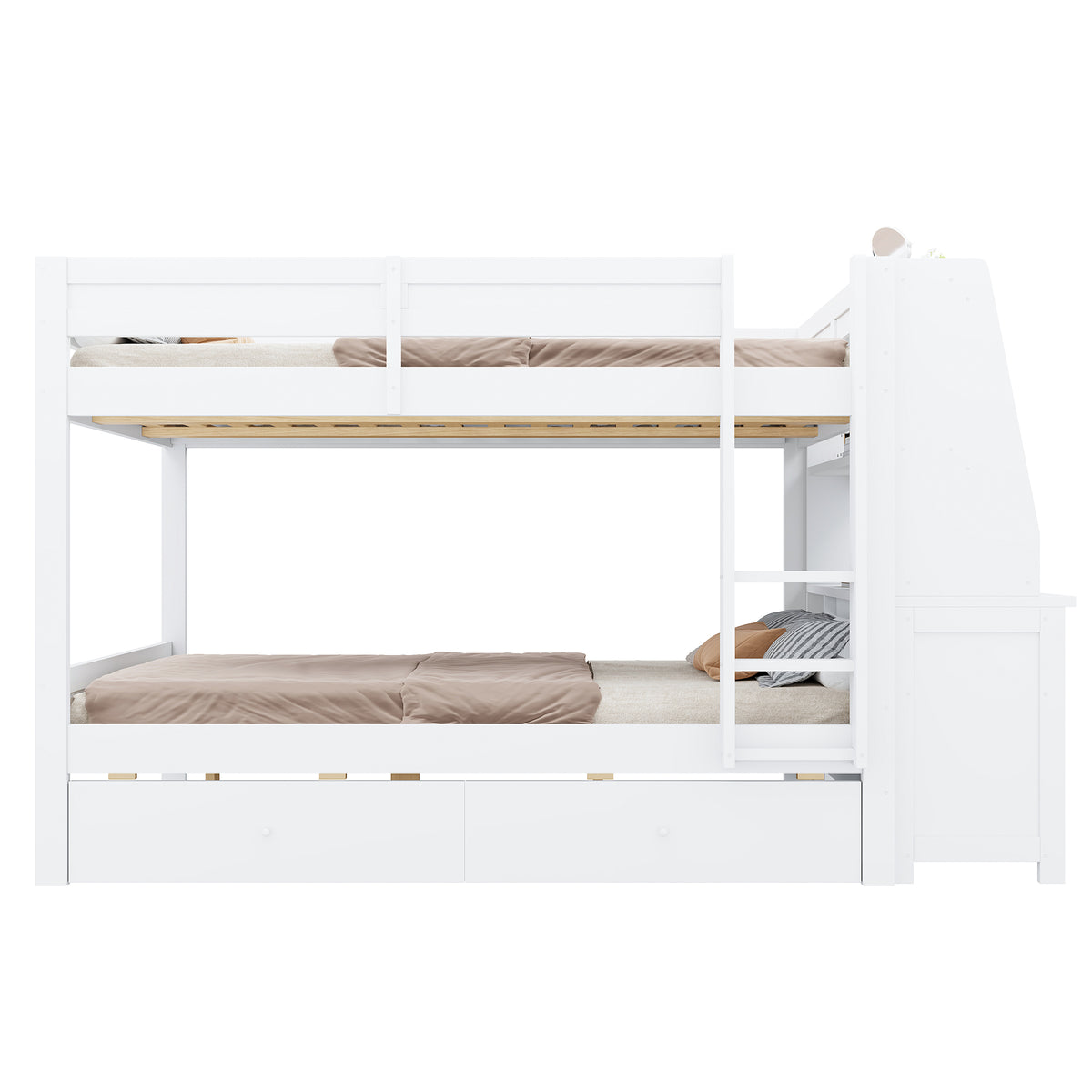 Bunk Bed 140x200cm with Desk, Cabinet & Drawers, White
