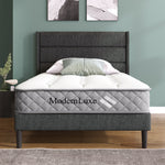 Upholstered Bed, 90x200cm with Slatted Frame & Headboard, Grey Linen