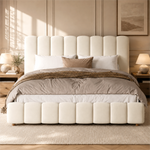 Upholstered Double Bed 180x200cm with Storage, Beige Velvet