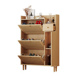 Wooden Shoe Cabinet, 3 Tilting Doors 1 Drawer Narrow Entryway, Rattan