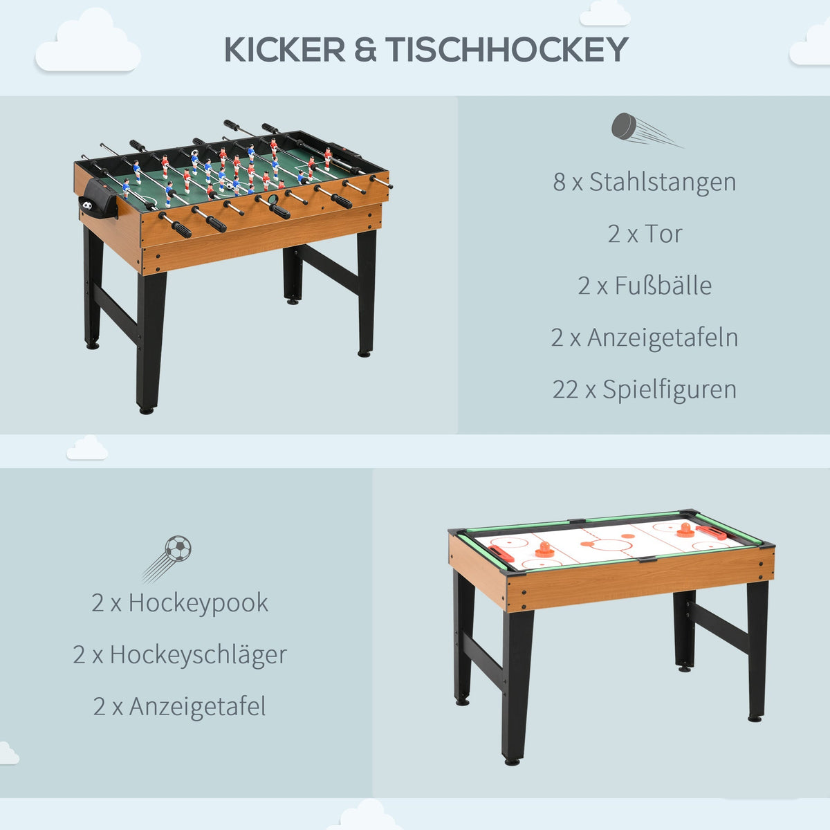 4-in-1 Multigame Table, Table Tennis Foosball Billiards Hockey, Natural Wood + Black