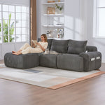 3-Seater Modular Corduroy Sofa with Ottomans, Cup Holders and Storage, Dark Grey
