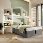 Children's Upholstered Bed, 90x190cm, Hydraulic Storage, USB-C, Linen Grey