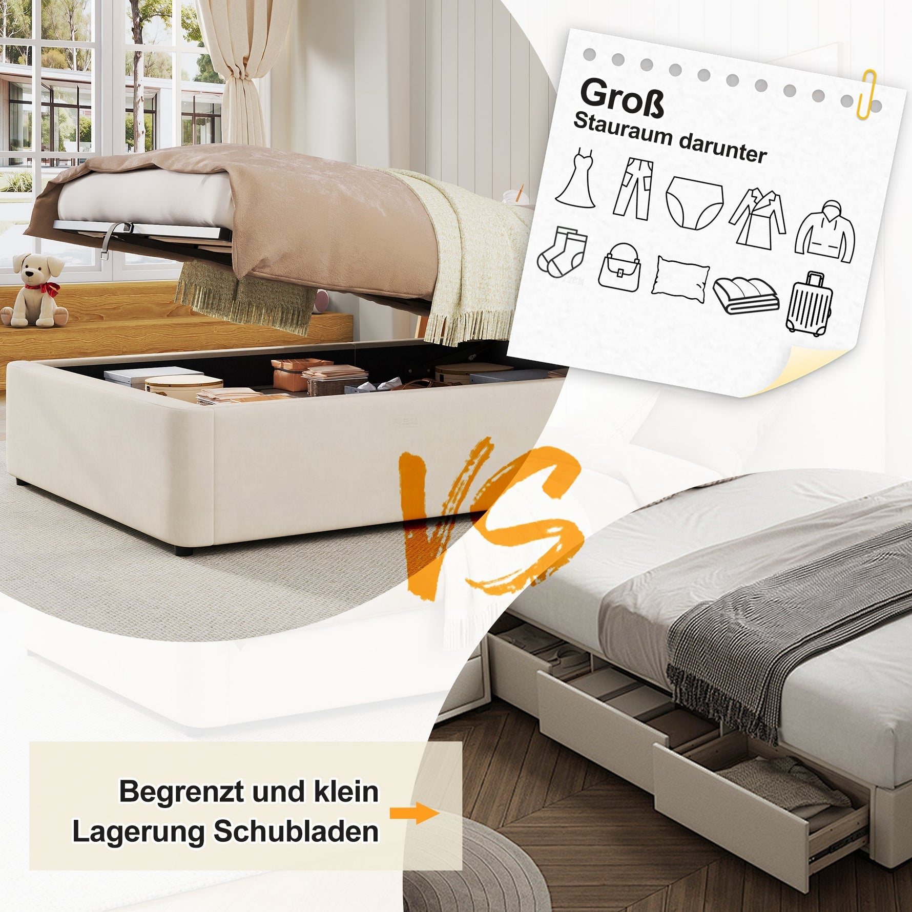 Upholstered Bed Single/Children's 90x200cm Hydraulic Storage with Padded Headboard, Velvet Beige