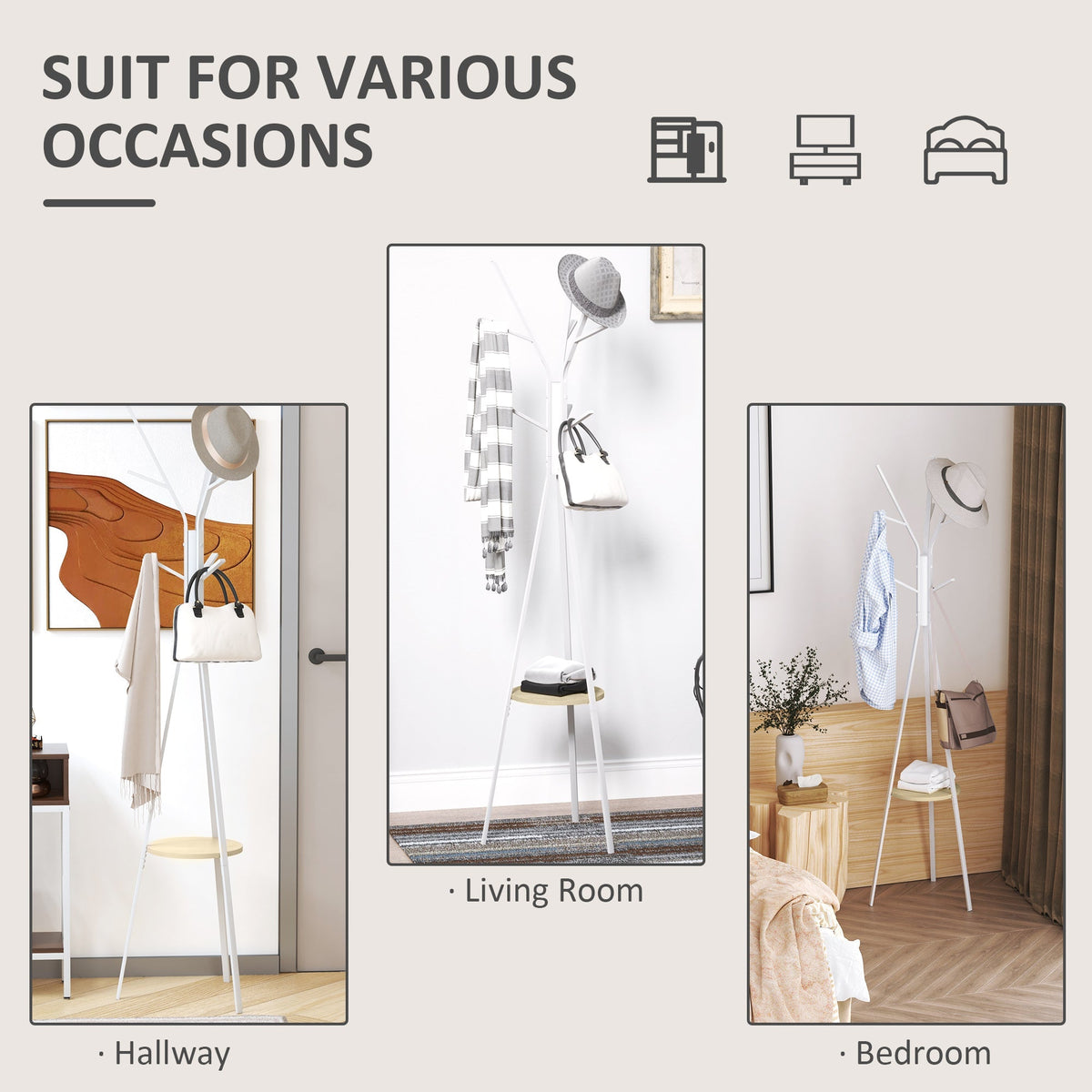 Coat Rack, Standing Hallway, Metal White